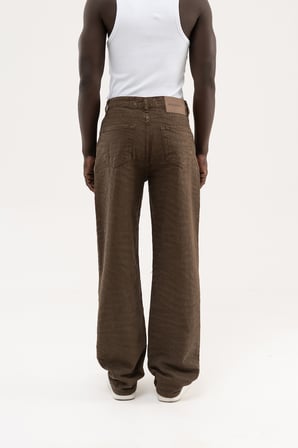 Erkek Abstract Patterned Baggy Jean Pantolon Kahverengi