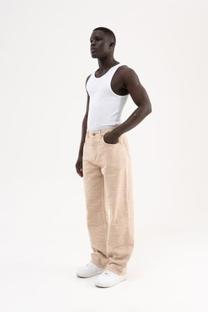 Erkek Abstract Patterned Baggy Jean Pantolon Bej
