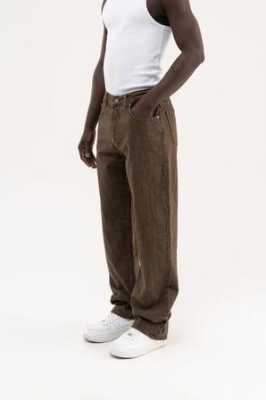 Erkek Abstract Distressed Patterned Baggy Jean Pantolon Kahverengi