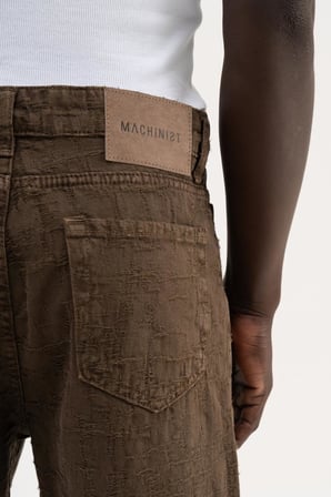 Erkek Abstract Distressed Patterned Baggy Jean Pantolon Kahverengi