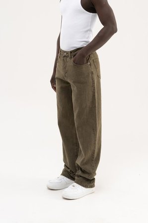 Erkek Abstract Distressed Patterned Baggy Jean Pantolon Haki