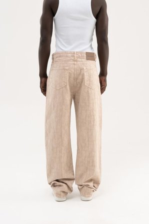 Erkek Abstract Distressed Patterned Baggy Jean Pantolon Bej