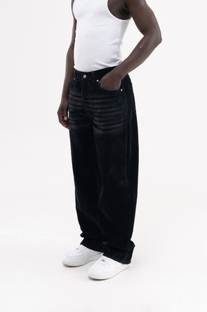 Erkek Suede Finish Baggy Jean Pantolon Siyah