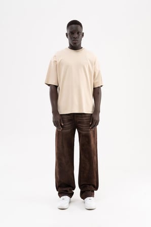 Erkek Suede Finish Baggy Jean Pantolon Kahverengi