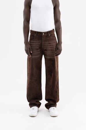 Erkek Suede Finish Baggy Jean Pantolon Kahverengi