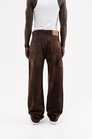 Erkek Suede Finish Baggy Jean Pantolon Kahverengi