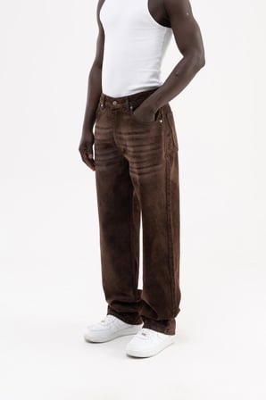 Erkek Suede Finish Baggy Jean Pantolon Kahverengi