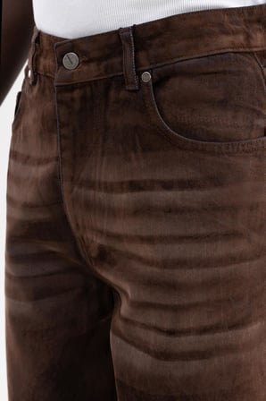 Erkek Suede Finish Baggy Jean Pantolon Kahverengi
