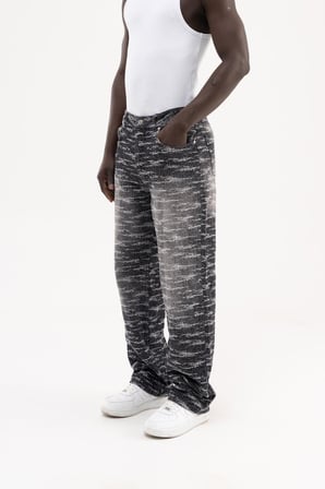 Erkek Desenli Jakarlı Baggy Jean Pantolon Siyah