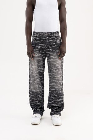 Erkek Desenli Jakarlı Baggy Jean Pantolon Siyah