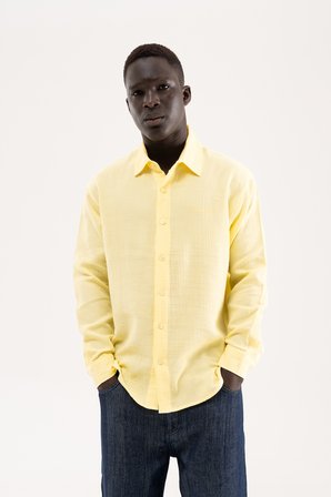 Erkek Basic Uzun Kollu Cotton Gömlek Sarı