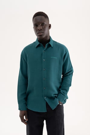 Erkek Basic Uzun Kollu Cotton Gömlek Yağ Yeşili