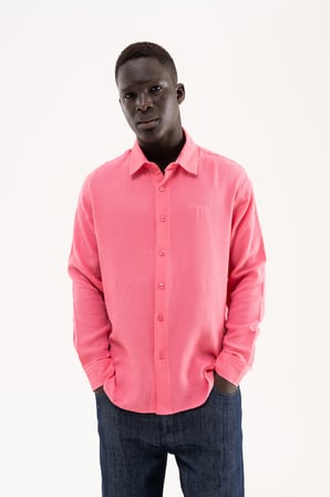 Erkek Basic Uzun Kollu Cotton Gömlek Pembe