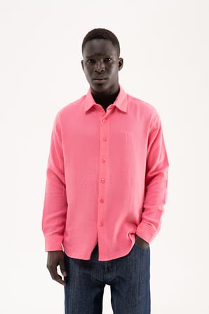 Erkek Basic Uzun Kollu Cotton Gömlek Pembe
