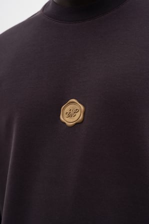 Erkek Seal Baskılı Double Face Oversize Tişört Koyu Kahverengi