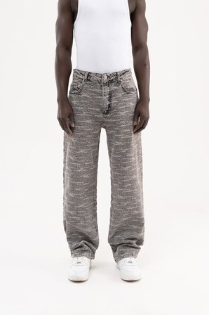 Erkek Desenli Jakarlı Baggy Jean Pantolon Gri