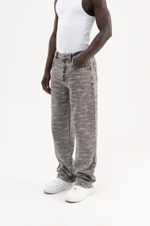Erkek Desenli Jakarlı Baggy Jean Pantolon Gri