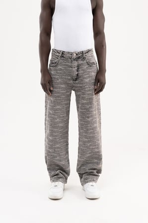 Erkek Desenli Jakarlı Baggy Jean Pantolon Gri