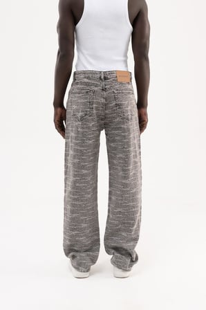 Erkek Desenli Jakarlı Baggy Jean Pantolon Gri