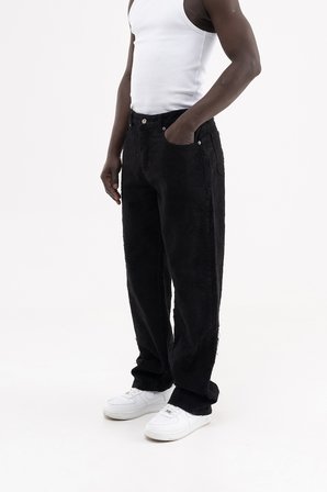 Erkek Yıpranmış Desenli Baggy Jean Pantolon Siyah