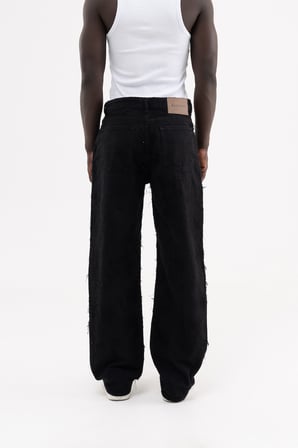 Erkek Yıpranmış Desenli Baggy Jean Pantolon Siyah