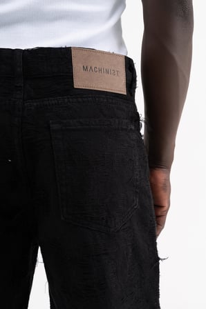 Erkek Yıpranmış Desenli Baggy Jean Pantolon Siyah