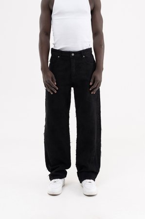Erkek Yıpranmış Desenli Baggy Jean Pantolon Siyah