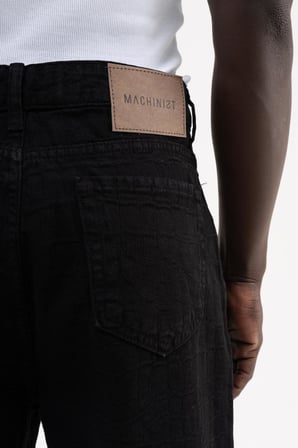 Erkek Jakarlı Baggy Jean Pantolon Siyah