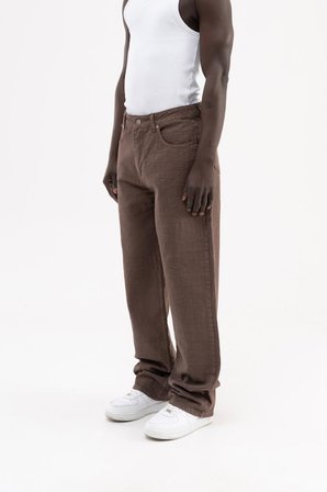 Erkek Jakarlı Baggy Jean Pantolon Kahverengi