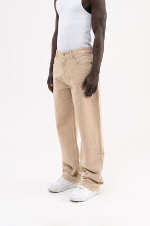 Erkek Jakarlı Baggy Jean Pantolon Bej