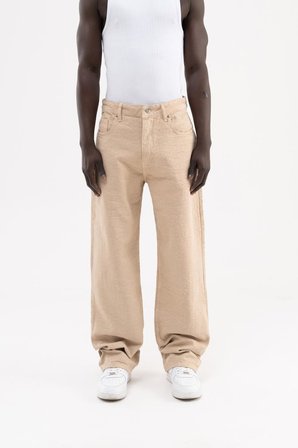 Erkek Jakarlı Baggy Jean Pantolon Bej