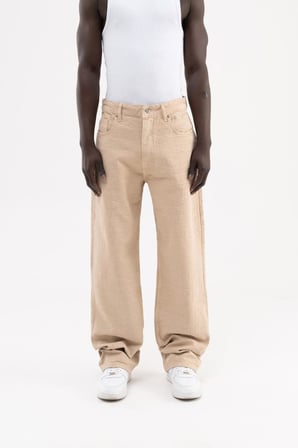 Erkek Jakarlı Baggy Jean Pantolon Bej