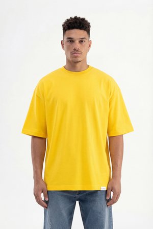 Erkek Basic Pamuklu Super Oversize Tişört Koyu Sarı