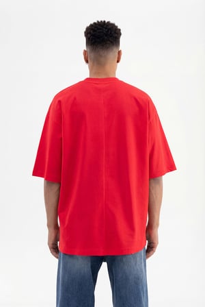 Erkek Basic Pamuklu Super Oversize Tişört Kırmızı