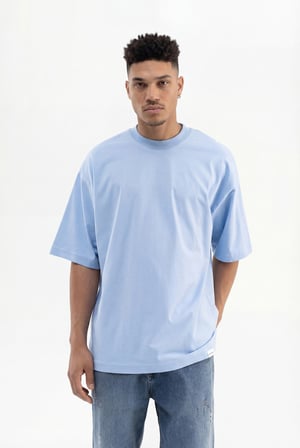 Erkek Basic Pamuklu Super Oversize Tişört Bebe Mavi