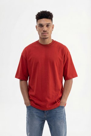 Erkek Basic Pamuklu Super Oversize Tişört Kiremit