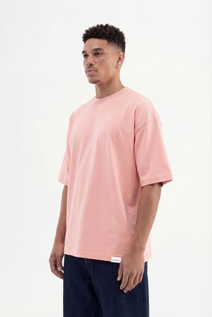 Erkek Basic Pamuklu Super Oversize Tişört Koyu Pudra