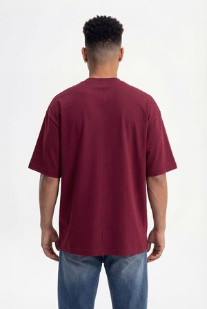 Erkek Basic Super Pamuklu Oversize Tişört Vişne