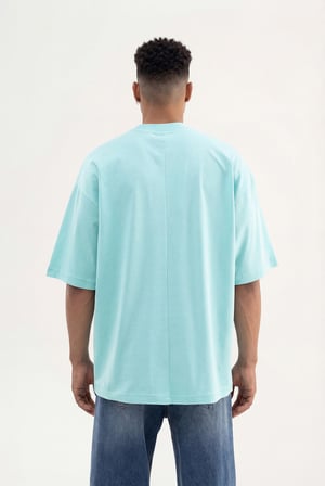 Erkek Basic Pamuklu Super Oversize Tişört Su Yeşili