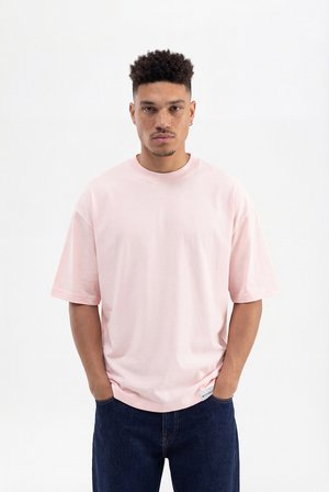 Erkek Basic Pamuklu Super Oversize Tişört Toz Pembe