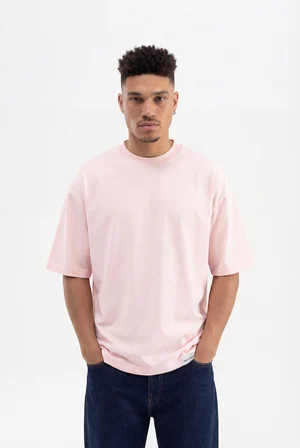 Erkek Basic Pamuklu Super Oversize Tişört Toz Pembe