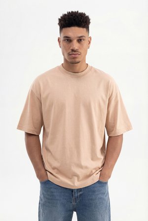 Erkek Basic Pamuklu Super Oversize Tişört Vizon