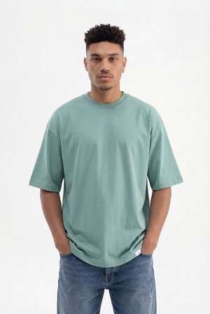 Erkek Basic Pamuklu Super Oversize Tişört Yosun Yeşili