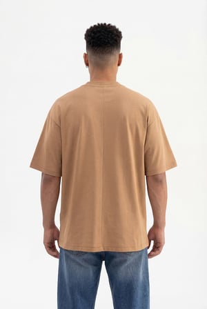 Erkek Basic Super Pamuklu Oversize Tişört Kapuçino