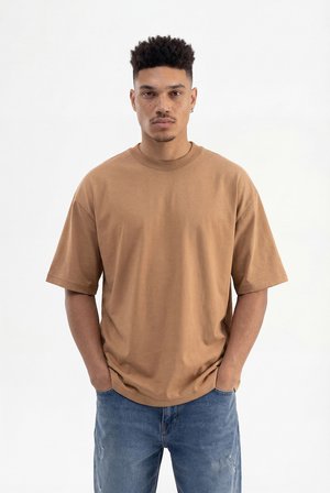 Erkek Basic Super Pamuklu Oversize Tişört Kapuçino