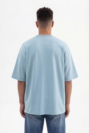 Erkek Basic Pamuklu Super Oversize Tişört Soluk Mavi