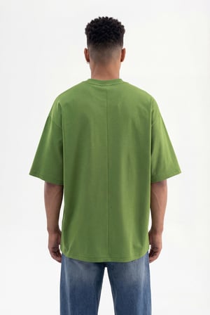 Erkek Basic Pamuklu Super Oversize Tişört Kale Yeşili