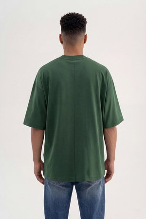 Erkek Basic Pamuklu Super Oversize Tişört Nefti Yeşili
