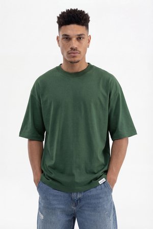 Erkek Basic Pamuklu Super Oversize Tişört Nefti Yeşili