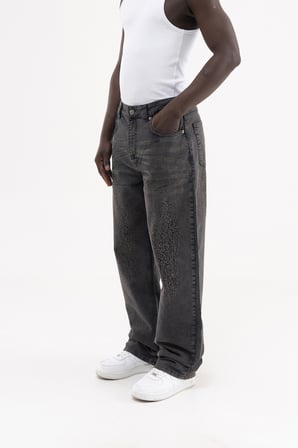 Erkek Yıpratmalı Efektli Baggy Jean Pantolon Koyu Mavi
